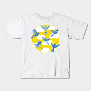 Blue Birds on a Sunny Yellow Sky Kids T-Shirt